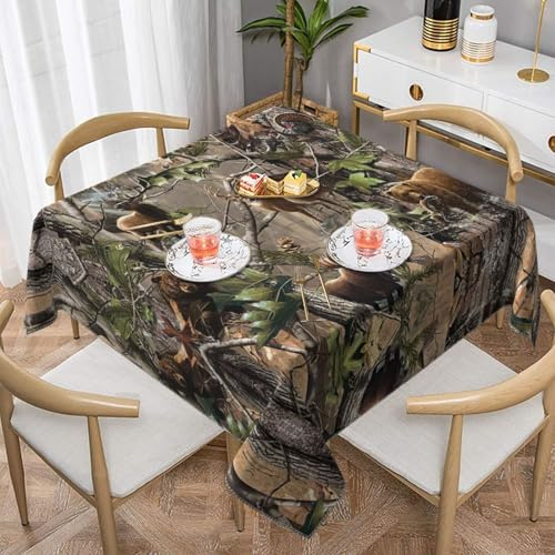 GZHYHAKAN Tischdecke mit Jagdmotiv und Hirsch, Bär, Elch, knitterarm und wiederverwendbar, perfekt für den Innen- und Außenbereich