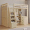 MSMOK Hochbett 90x200cm, Mit Stauraum-Sicherheits-Kletterleiter, Mit Stauraum-Kleiderschrank, Einzelbett Jugendbett Kinderbett, Massivholzrahmen Original Holzfarbe (Dunkle Holzfarbe)