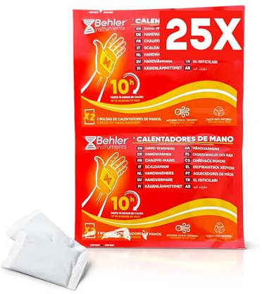 Behler - Pack mit 25 Paar Handwärmern - Luftaktiviert - Handwärmer - Bis zu 10 Stunden - Hand Warmers - Ideal für Handschuhe, Taschen oder zum Halten in den Händen bei Outdoor-Sportarten