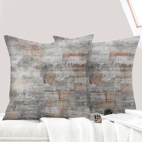 ECZOIL 2er Set Boho Kissenbezüge 40x40 cm, Blumen Dekorative Kissenhülle Kurzer Plüsch 16x16 Inch Doppelseitiger Druck Dekorative Kissenbezug für Wohnzimmer Sofa Schlafzimmer-Rostfarbe
