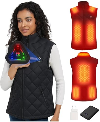 CYCYHEAT Gilet Chauffant Femme 7,4V, Veste Chauffante en Fibre de Carbone | Batterie 7,4V avec Chargeur 10W, Chauffage Carbone, Chauffe en 30 s, 3 Niveaux