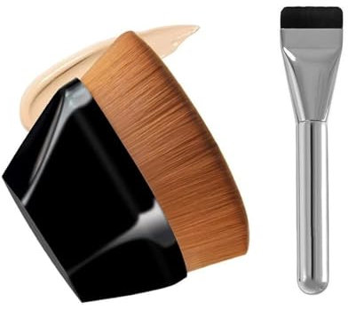 XFSRG Pinceaux Maquillages Pinceau Fond de Teint Pinceau Maquillage Kabuki à Pointe Plate Pinceau avec Étui de Protection pour Mélange Liquide Crème Poudre(Blanc + Noir)