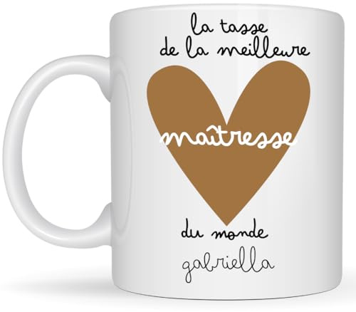 henrietteandco - Mug Maîtresse Personnalisé Cadeau Fin d’Année Original | Tasse Prénom Enseignante École | Idée Cadeau Institutrice 330ml Céramique Blanc (Coeur)