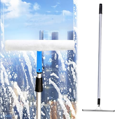 Window Cleaning Equipment Window Glass Cleaner Tool Extra Long Pole, Window Cleaning Squeegee Kit Professional Set, Inside Outside Car Window Washing Tool with Duster(10.8m/35.4ft)