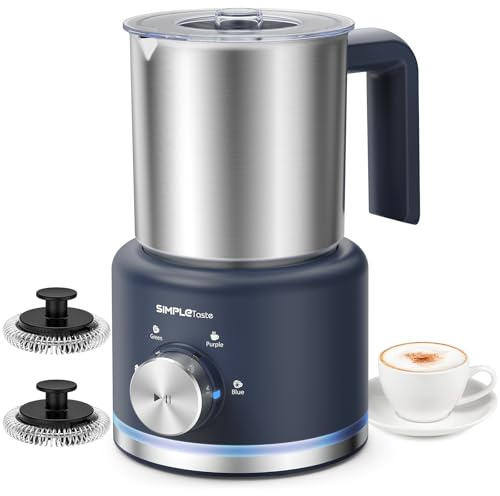 SIMPLETASTE Montalatte Elettrico 4 in 1, Bricco Rimovibile, 500 ml Schiumatore Automatico ad Alta Capacità per Latte Caldo e Freddo, Caffè, Latte, Macchiato, Cappuccino e Cioccolata Calda