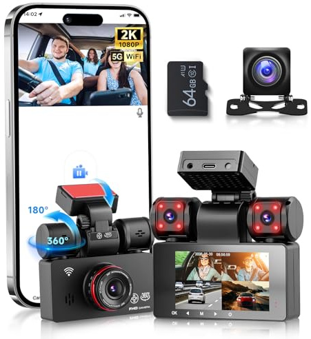 VECHTEL 4*Dash Cam 1080P Dashcam Auto Vorne Hinten mit WiFi,2K Auto Kamera mit 3-Zoll IPS Bildschirm,24H Parküberwachung,Nachtsicht,G Sensor,360-Grad-Schutz,mit 64G SD Card