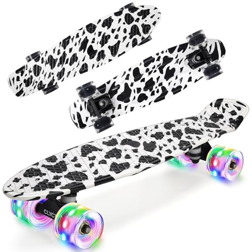 CLYCTIP Skateboard, 22 Zoll komplettes Mini Cruiser Board mit bunten blinkenden Rädern und ABEC-11 Lagern für Kinder, Jungen, Mädchen, Anfänger
