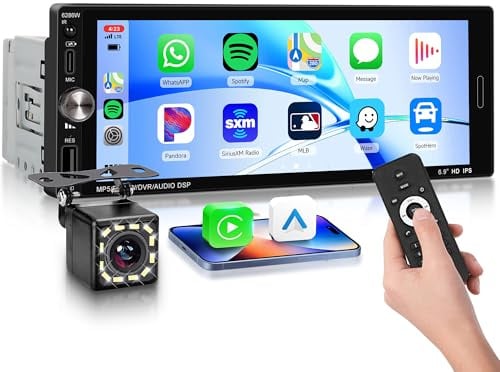 Rimoody Autoradio 1 Din Carplay Android Auto Wireless, 6.9'' IPS Touchscreen Stereo Carplay 1 Din con Mirror Link Vivavoce Bluetooth FM EQ Tipo-C USB Controllo del Volante Retrocamera Microfono