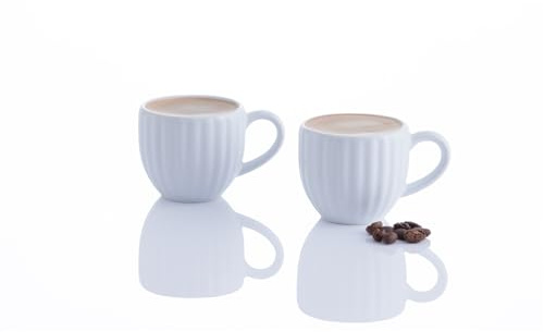 Price & Kensington Luxe Espressotassen 2er-Set, 85 ml, Steinzeug | weiß, geriffeltes Design, wärmespeichernd, dickwandig, spülmaschinenfest, elegante Verpackung, hochwertiges Steingut