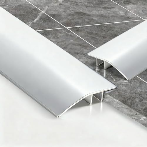 2-Piece Aluminum Floor Transition Strip Door Threshold Bar (0.9m × 4.3cm) | Bridge for Doorways Between Tile and Laminate Planks, Bridge The Height Between 6-12mm (Silver)