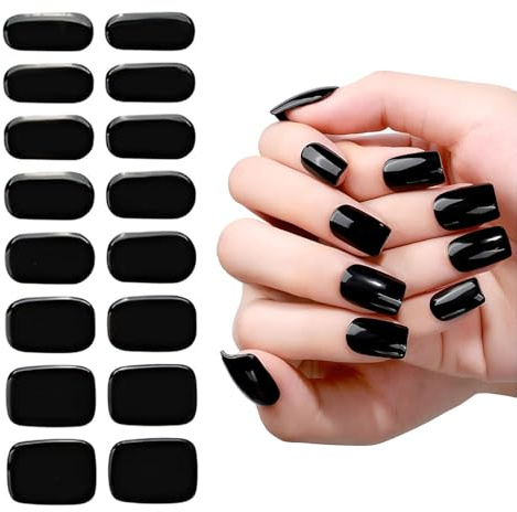 16 Stück Schwarze UV Gel Strips - Nagelfolien UV Härtend, Selbstklebend Nagelfolie, Compatible mit UV-Lampen, Ideal für Damen Nageldesign zu Hause