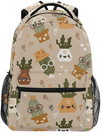 fifbird Sac à dos unisexe avec motif crocodiles de dessin animé pour ordinateur portable, école, voyage, sac à dos pour affaires, cactus kawaii, succulentes kaki, cartable