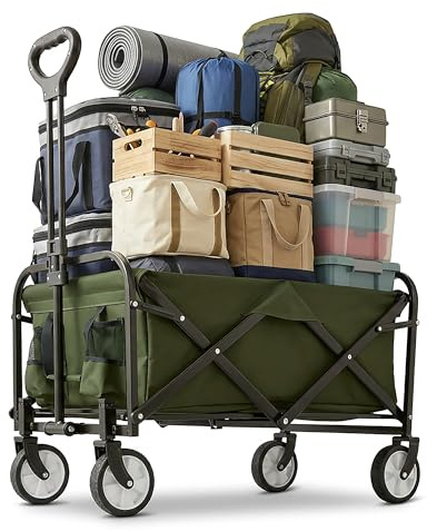 Relaxdays Bollerwagen, faltbar, 100 kg, Teleskopgriff, Oxford-Gewebe, Transportwagen für Einkauf, Camping & Strand, grün