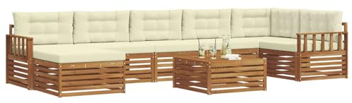vidaXL Sofagarnituren 8 pcs Natur und Creme Massivholz Akazie, Garten Ecksofa Set, modernes Outdoor-Möbel, strapazierfähig, zum Chillen am Pool, für die Terrasse