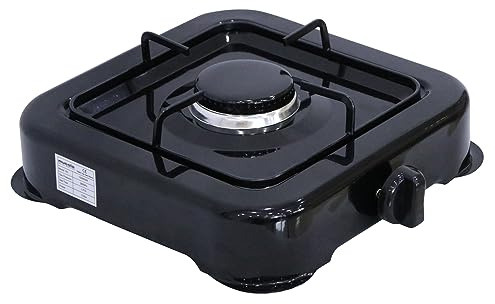 Mucola Gaskocher Campingkocher 1-flammig 6,5 kW Piezozündung Schwarz | Stufenlos regulierbar per Drehregler, windgeschützter Brenner, Standard-Gaskartuschen, kompakt, leicht, Outdoor, Hockerkocher
