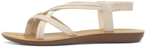 Lilley Womens Cream Flat Strappy Toe Post Sandal