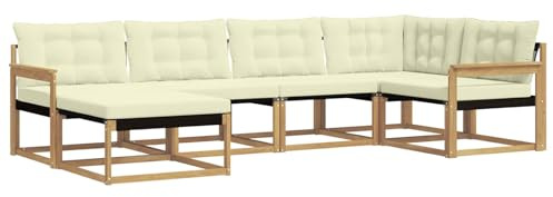 vidaXL Outdoor-Sofagarnitur mit Kissen 6 pcs Weiß und Creme, Garten-Sofa-Set, modernes Outdoor-Lounge, strapazierfähige Möbel, witterungsbeständiger Sitzplatz zum Entspannen