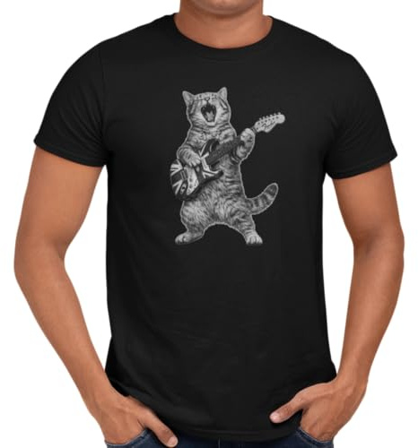 Getting Shirty Guitar Playing Cat Funny Music T-Shirt | Funny cat guitarist novelty T-shirt for guitar players, musicians and cat lovers; a quirky birthday or Christmas gift.