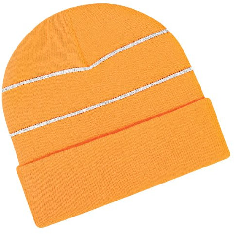 Beechfield Enhanced-viz Hi-Vis Knitted Winter Hat Baseball Cap, Orange (Fluorescent Orange), One Size