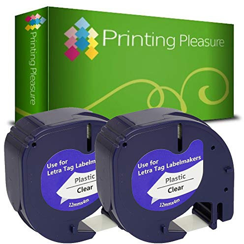 Printing Pleasure 2 x 12267 S0721530 Schwarz auf Transparent, Schriftband kompatibel für Dymo LetraTag LT100H LT100T LT110T QX50 XR | 12mm x 4m | Kunststoff