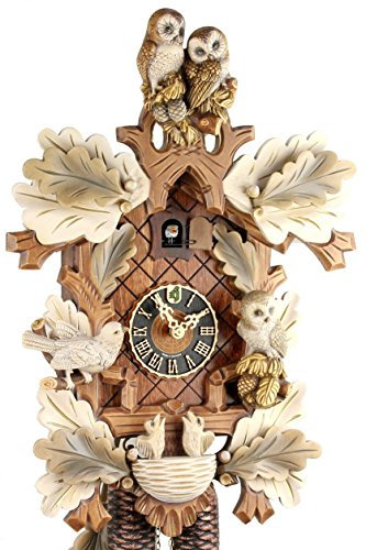 Kuckucksuhr Original Schwarzwälder Kuckuckuhr Echtholz mechanisches 8-Tage Laufwerk Musik NEU VDs Zertifikat Hönes -Schneeeule 46cm- 879/4AW