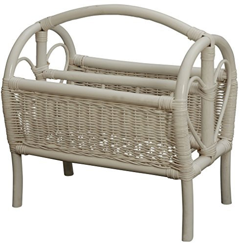 Korb-Outlet Zeitungsständer mit Griff/Unterteilter Magazinsammler aus Natur-Rattan (Weiss)