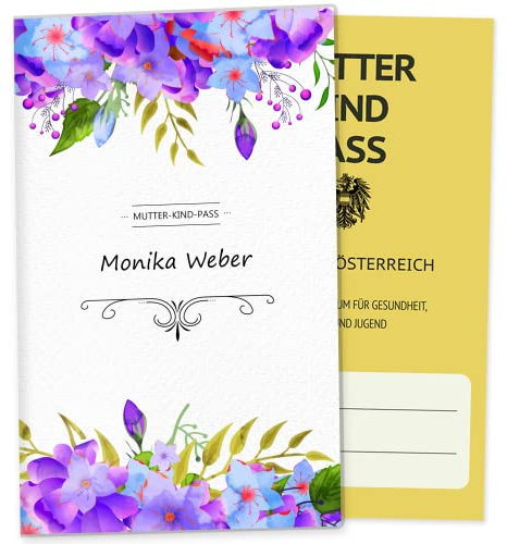 OLGS Mutter-Kind-Passhülle Österreich personalisierbar Florentina Schwangerschaft Schutzhülle MuKipass | Mit Fach für Ultraschallbilder (MuKi-Pass Österreich personalisiert, Purple Love)
