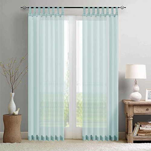 TOPICK Einfarbig Gardinen für Wohnzimmer Kinderzimmer Junge Schlafzimmer Blau Gardinen mit Schlaufen Transparent Durchsichtig Stores Landhausstil Modern Fenstergardinen 2er Set 140B x 245H (cm)