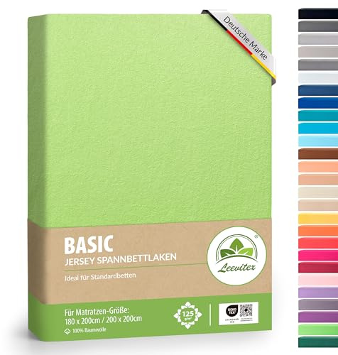 leevitex® Spannbettlaken 180x200cm - 200x200cm | Spannbetttuch Bettlaken | 100% Jersey Baumwolle | Matratzenhöhe bis 25 cm | Öko-Tex | Apfelgrün/Hellgrün