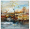 Paul Sinus Art Leinwandbilder | Bilder Leinwand 90x90cm Landschaft mit Bäumen und Wasser – Ölgemälde