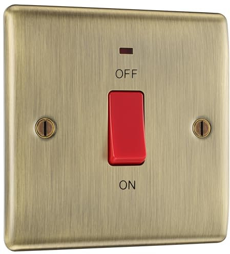 BG Electrical Cooker Control Switch Unit with LED Power Indicator, Single Plate, Double Pole, Nexus Metal, Antique Brass, 45A, NAB74