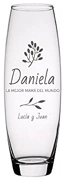 Florero Oval Personalizado para la Mejor mamá Grabado con el Nombre, dedicatoria y la Firma Que tú Quieras, Regalos para el día de la Madre.