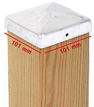 6 x Pfostenkappe Pyramide 101 x 101 mm – Feuerverzinkter Stahl, wetterfest – für Holzpfosten 100 x 100 mm – inkl. Befestigungslöcher