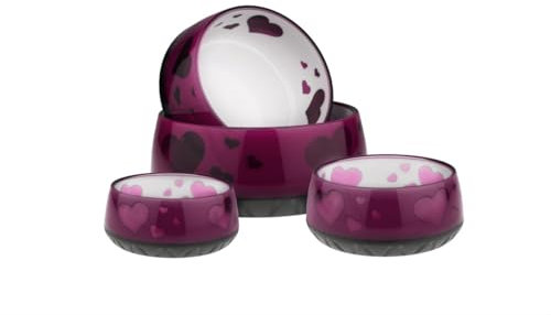 EHASO Hundenapf mit Herzen - Futter- und Trinknapf für kleine und große Hunde (1000ml, Aubergine)