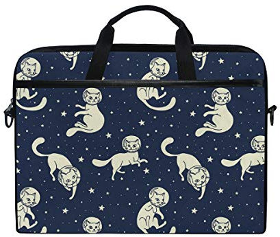 Moyyo Cute Cosmic Space Cat Astronaut Laptop Bag Laptop Case with 3 Compartment Shoulder Strap Handle Canvas Computer Bag Personalised for Women Men Kids Girls Boys 15 inch