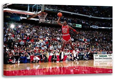 Michael Jordan Frei-Wurflinie Dunk Poster Ölgemälde Wandbild für Wohnzimmer Leinwand Kunstdruck Heimdekoration Fan Geschenk (90 x 140 cm ungerahmt)