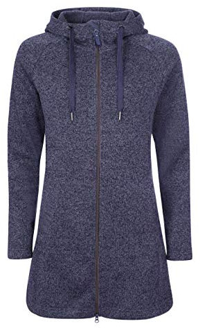 ELKLINE Damen Fleecemantel Durchwärmer | Strickfleecejacke halblang Übergangsjacke Kapuze, Farbe:blueshadow, Größe:34