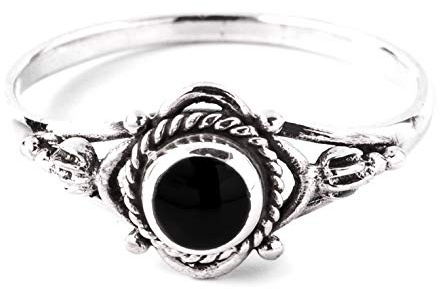 Windalf Zarter Mediaval Damen Ring SIANA Ø 8 mm Freundschaftsring mit Onyx Bohemia Schmuck Vintage 925 Sterlingsilber (Silber, 66)