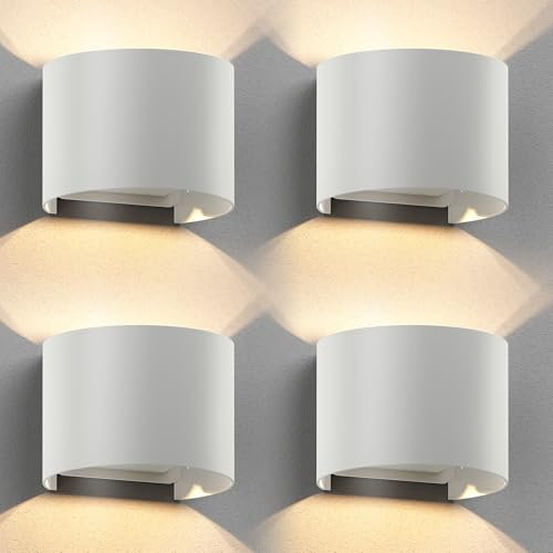 ledscom.de 4 Stück Wandleuchte RUNEL für außen, IP65, Up-/Downlight, weiß matt, rund, 1x G9 max. 10W
