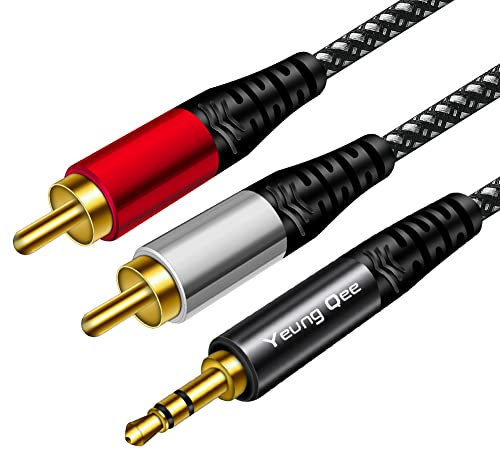 Yeung Qee 3.5mm to 2 RCA Audio Cable 15M, Nylon Braided 3.5mm Male to 2RCA Male Stereo Audio Y Adapter cable AUX RCA Splitter Cord Compatible with Smartphones, MP3, Tablets, Speakers, HDTV (15M)