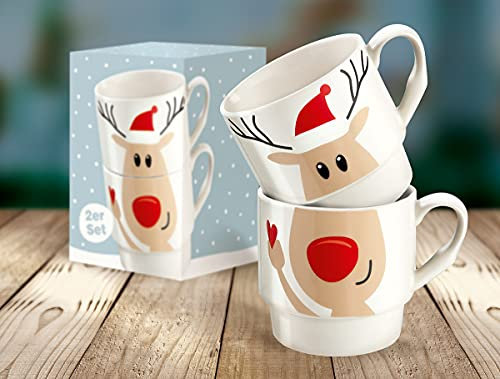 Stapeltasse Elch 2 Tassen gleich 1 Motiv; 14,5x11,5x8,5cm; Weihnachten Advent Geschenk