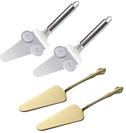 Fiyuer Set di 4 palette per torta in acciaio inox dorato, per cucina, sala da pranzo, feste, baching homemade toasting bread making pizza