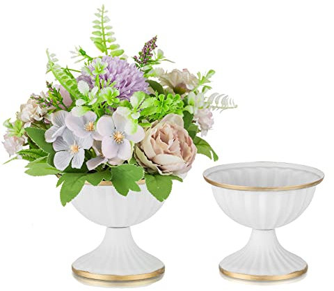 Sziqiqi Mini-Blumenarrangement-Töpfe für Tafelaufsatz, Tischdekoration, Metallvase, Urne, Übertopf, Dekoration für Zuhause, Hochzeit, Party, Weihnachten, 9,4 cm, 2 Stück, Weiß