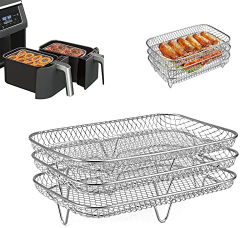 Dreischichtiges Luftfritteusen-Dörrgestell, Edelstahl Heißluftfritteuse Grillrost Dehydrate Rack kompatibel mit Ninja Foodi Heißluftfritteuse AF300EU, Multifunktional Stapelbar Zubehör für Air Fryer