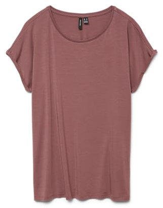 VERO MODA Damen Einfarbiges Stretch T-Shirt Basic Rundhals Top Oberteil Tief Angesetzte Schultern VMAVA