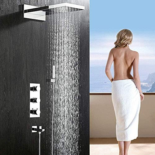 SENNIAN Badewanne Duschsysteme Kupfer Thermostat Raindance Wasserfall in die Wand Unterputzbrause Badezimmer Brausegarnitur mit 3 Funktionen Handbrause Wasserhahn System Silber schön prakt
