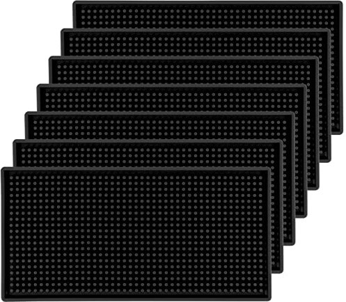 HOZEON Lot de 7 tapis de service de bar en caoutchouc antidérapant de 30,5 x 15,2 cm, noir épais pour comptoir, bar, cuisine, restaurant, barman, hôtel