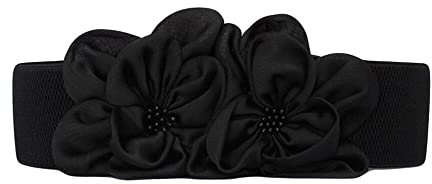 Cinturón Elástico de Gasa con Flores para Mujer Cinturones de Vestir Decorativos Cinturón Ancha de Cincha