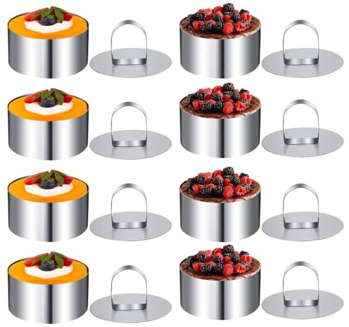 Servierringe, 8 Stücke Dessertringe, Edelstahl Dessertringe 8cm, Anrichteringe mit Deckel, DIY Servierring Ideal für Kuchen Mousse Gebäck Glasuren Kekse Vorspeisen Sandwiches und Geformte Salate