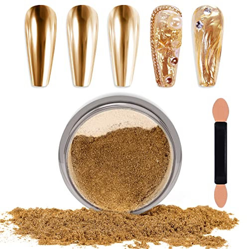 Laza Chrome Nagel Pulver Spiegel Effekt Metallic Staub Holographische Glitter Glasierte Maniküre Dekoration Reflektierendes Pigment für DIY Gel Polish Nail Art, Harz Handwerk, Geschenke für Gold